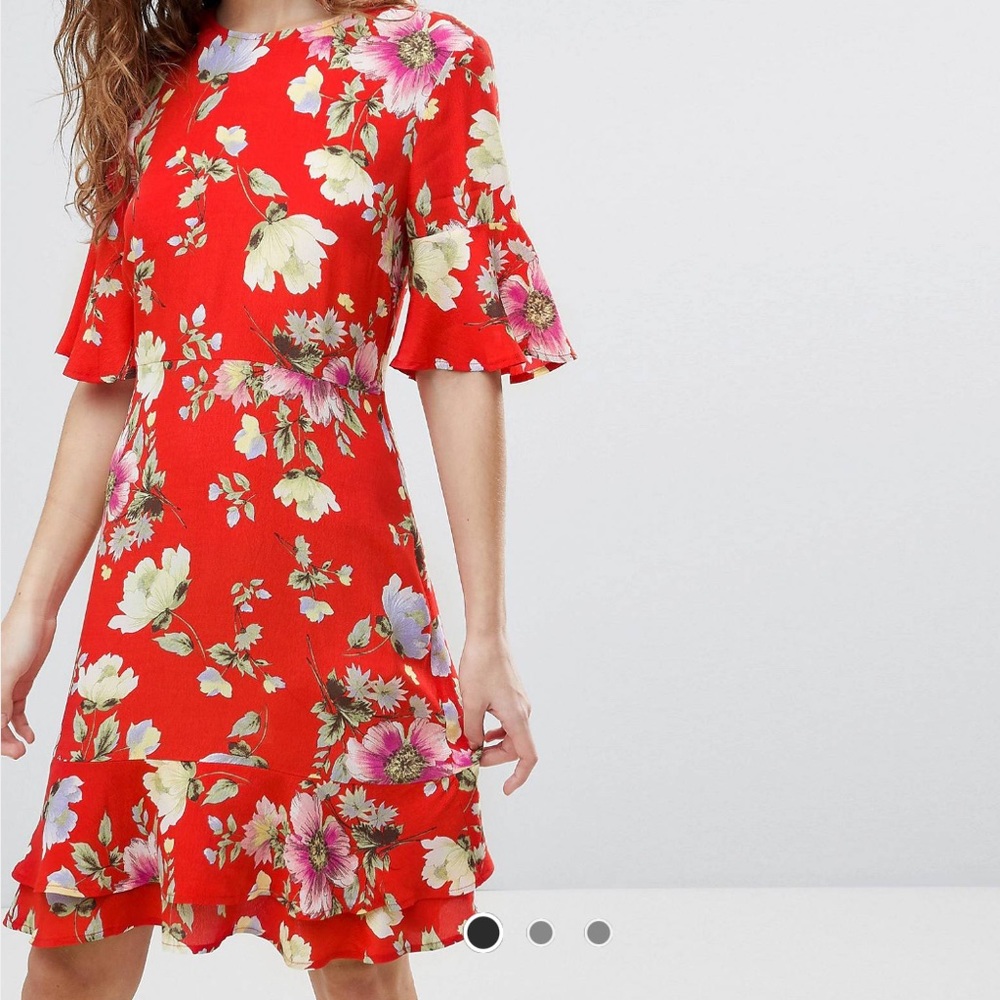 ASOS floral print frill hem skater dress